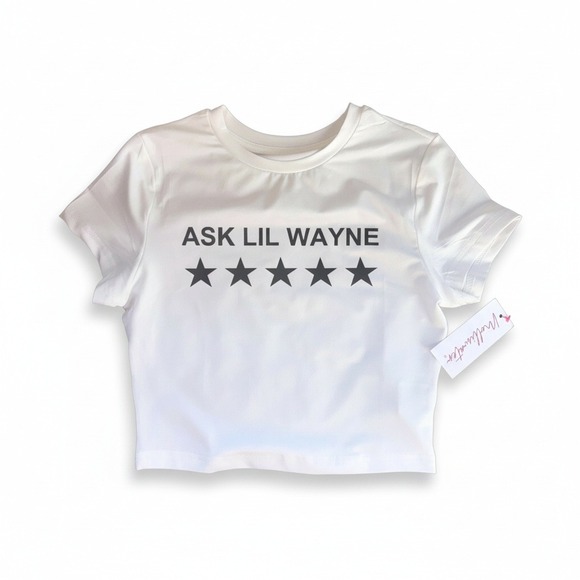 New‎ Small "Ask Lil Wayne" White Graphic Crop Top Baby Tee Y2k - Picture 2 of 3